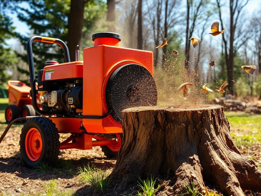 Stump grinder removing a tree stump